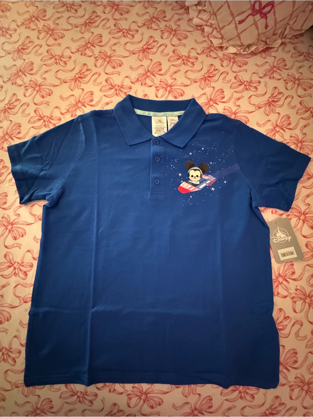 Disney Royal Blue Polo with Mickey Rocket Chest Graphic